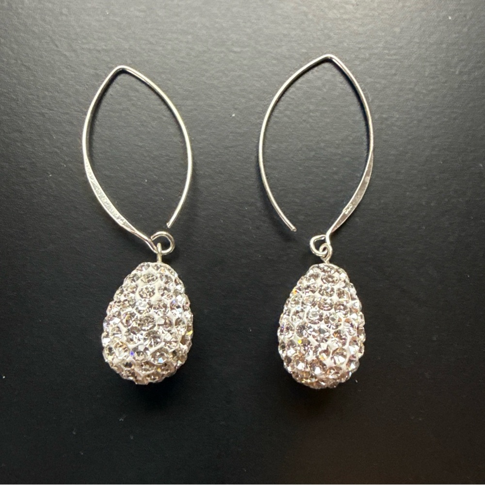 Silver Crystal Teardrop Dangle Earrings - Sparkling Silver